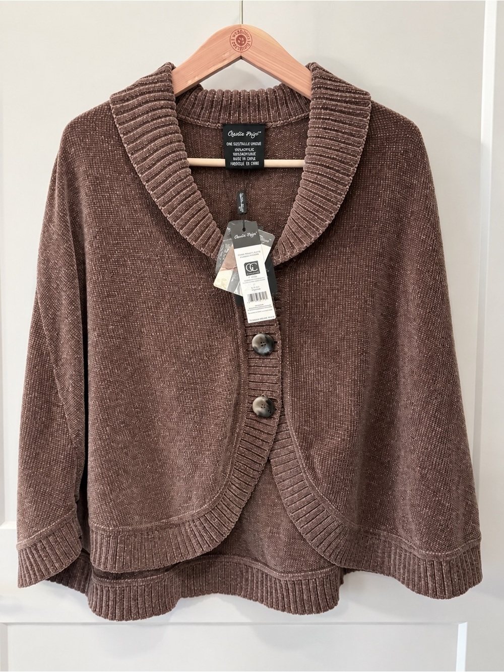NWT Charlie Paige Brown Chenille Shawl Collar Button Cardigan One Size
